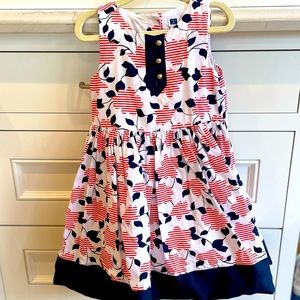 Janie and Jack cute red floral dress with gold top buttons